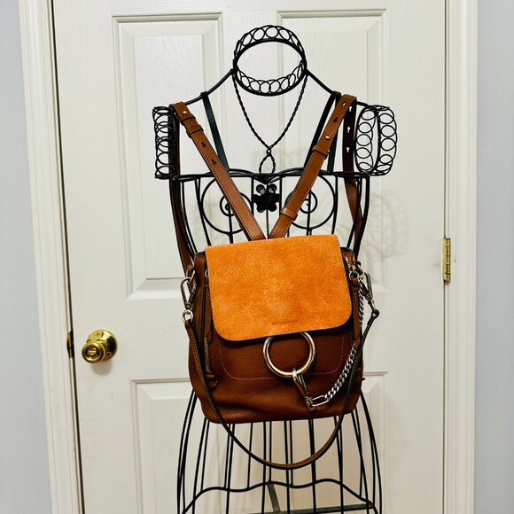 CHLOE FAYE 2-WAY TAN SUEDE AND CALFSKIN LEATHER SHOULDER BAG BACKPACK ITALY main image 9